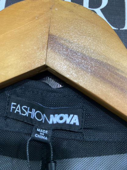 FASHION NOVA |S| BUST 14| A31| BLACK MESH BUTTON-UP CORSET-STYLE LONG-SLEEVE CROP TOP
