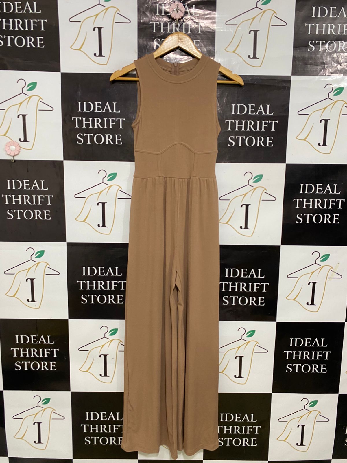 CIDER |XS| BUST 13| A31| BROWN SLEEVELESS CORSET-STYLE WIDE-LEG JUMPSUIT
