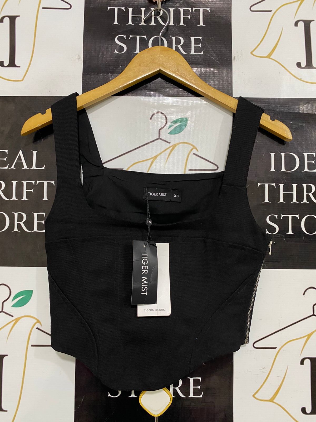TIGER MIST |XS| BUST 14| A31| BLACK SQUARE NECK CORSET CROP TOP