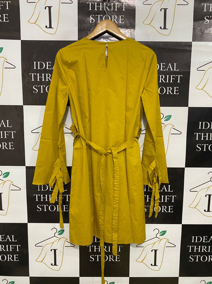 ZARA WOMAN |M| BUST 18| A31| MUSTARD YELLOW CREW NECK TIE-SLEEVE TUNIC DRESS