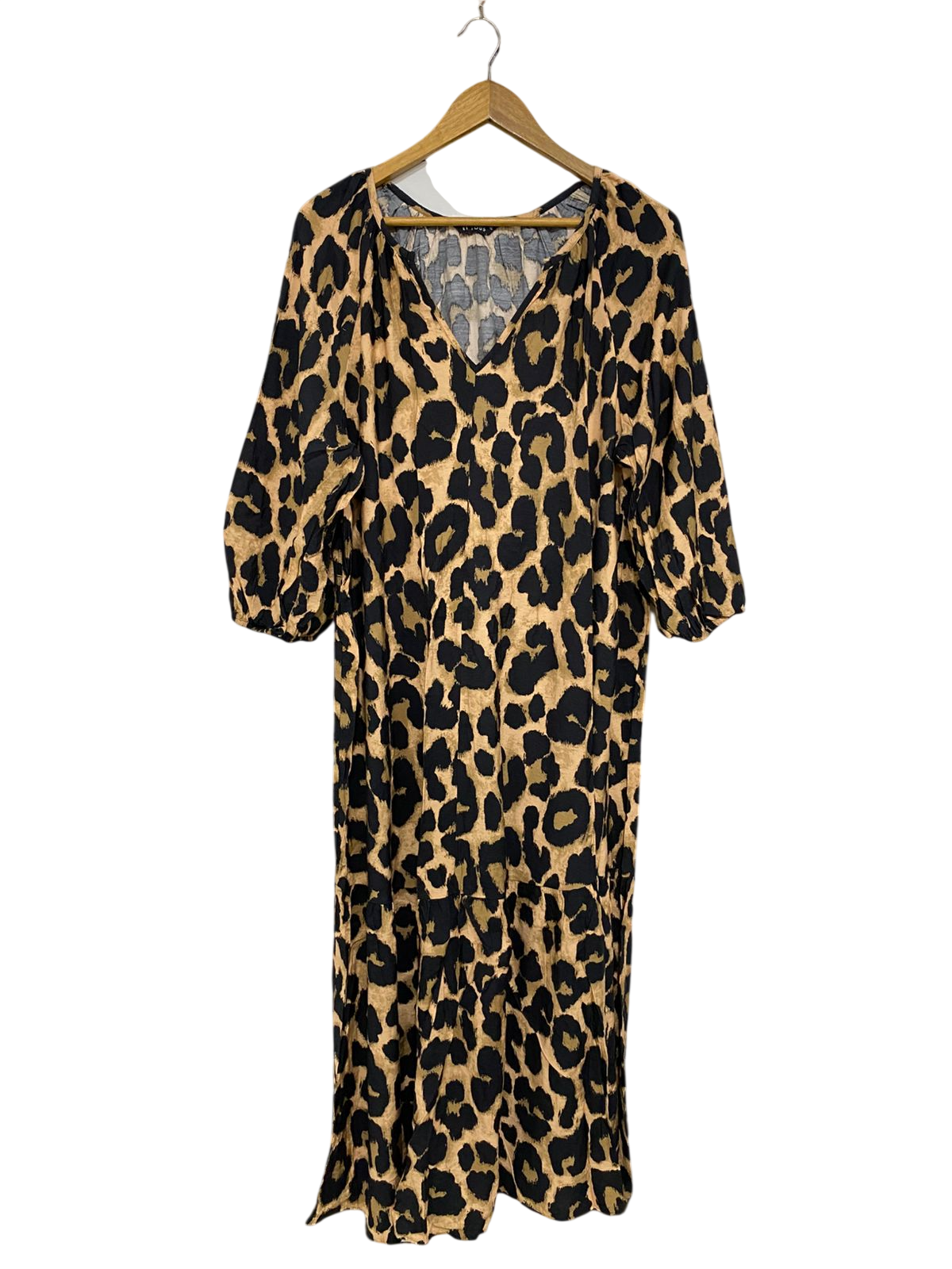 ET VOUS |XL| BUST 23| A32| LEOPARD-PRINT V-NECK LONG-SLEEVE TIERED MIDI DRESS