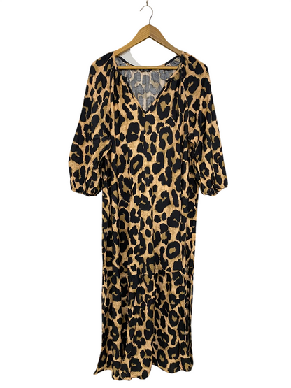 ET VOUS |XL| BUST 23| A32| LEOPARD-PRINT V-NECK LONG-SLEEVE TIERED MIDI DRESS
