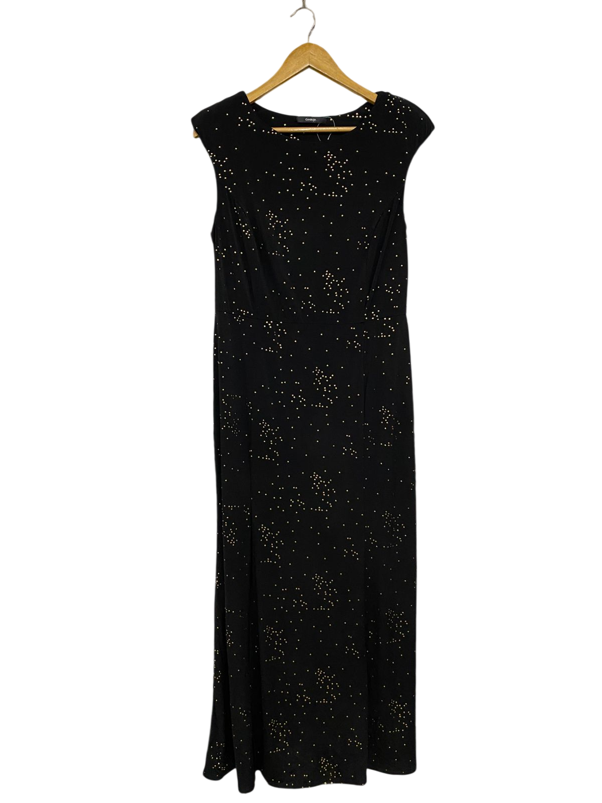 GEORGE |M| BUST 17| A32| BLACK & GOLD STARBURST-STUDDED SLEEVELESS MAXI DRESS