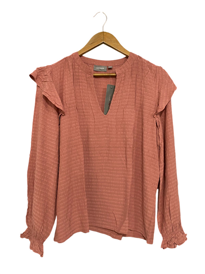 SUSSAN |S| BUST 20| A32| DUSTY ROSE TEXTURED V-NECK RUFFLE-SHOULDER LONG-SLEEVE BLOUSE