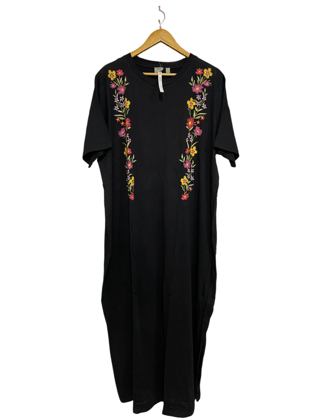 ASOS |L| BUST 26| A32| BLACK FLORAL EMBROIDERED SHORT-SLEEVE T-SHIRT MAXI DRESS