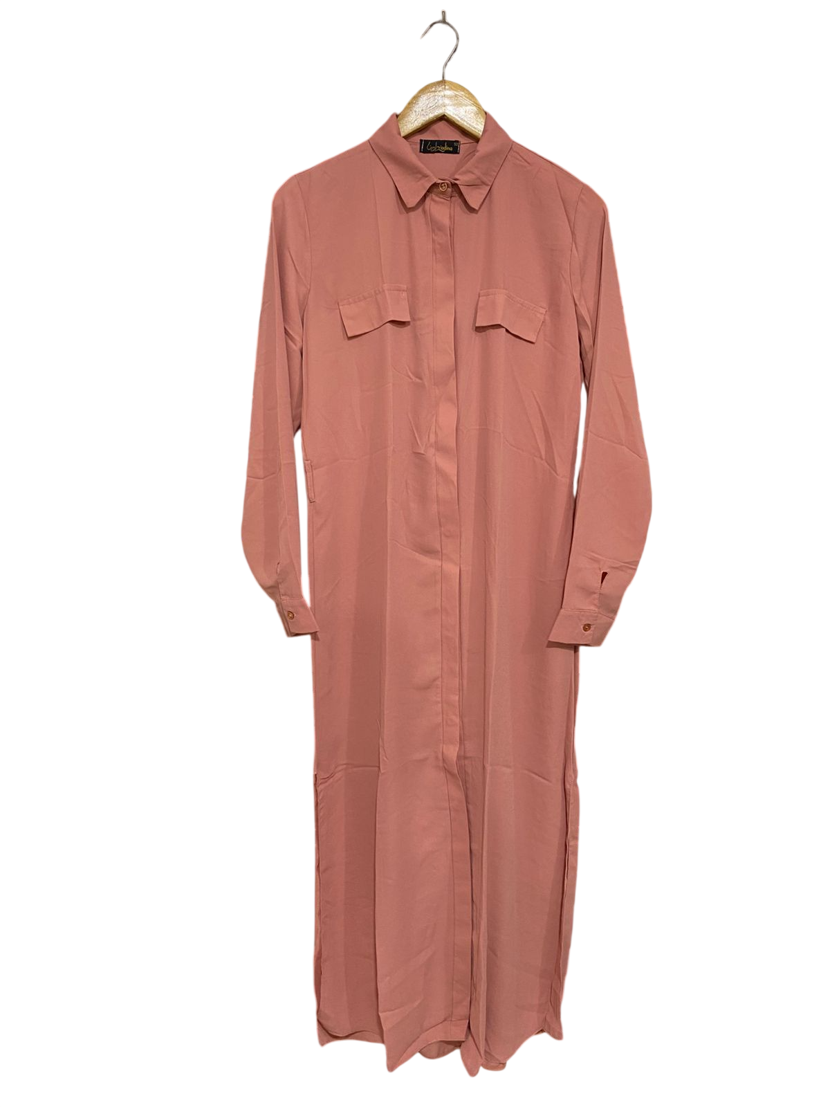 ZADINA |L| BUST 19| A32| DUSTY ROSE BUTTON-FRONT LONG-LINE SHIRT DRESS