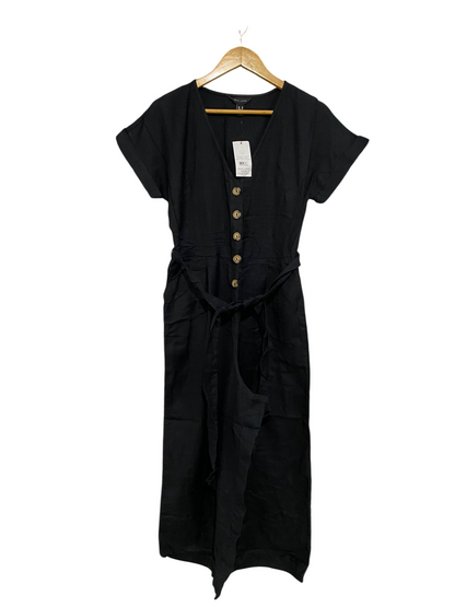NEW NOOK |S| BUST FREE| A32| BLACK BUTTON-FRONT SHORT-SLEEVE BELTED JUMPSUIT