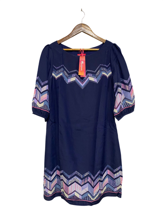 MONSOON |M| BUST 19| A32| NAVY BLUE CHEVRON GEOMETRIC PRINT SHIFT DRESS