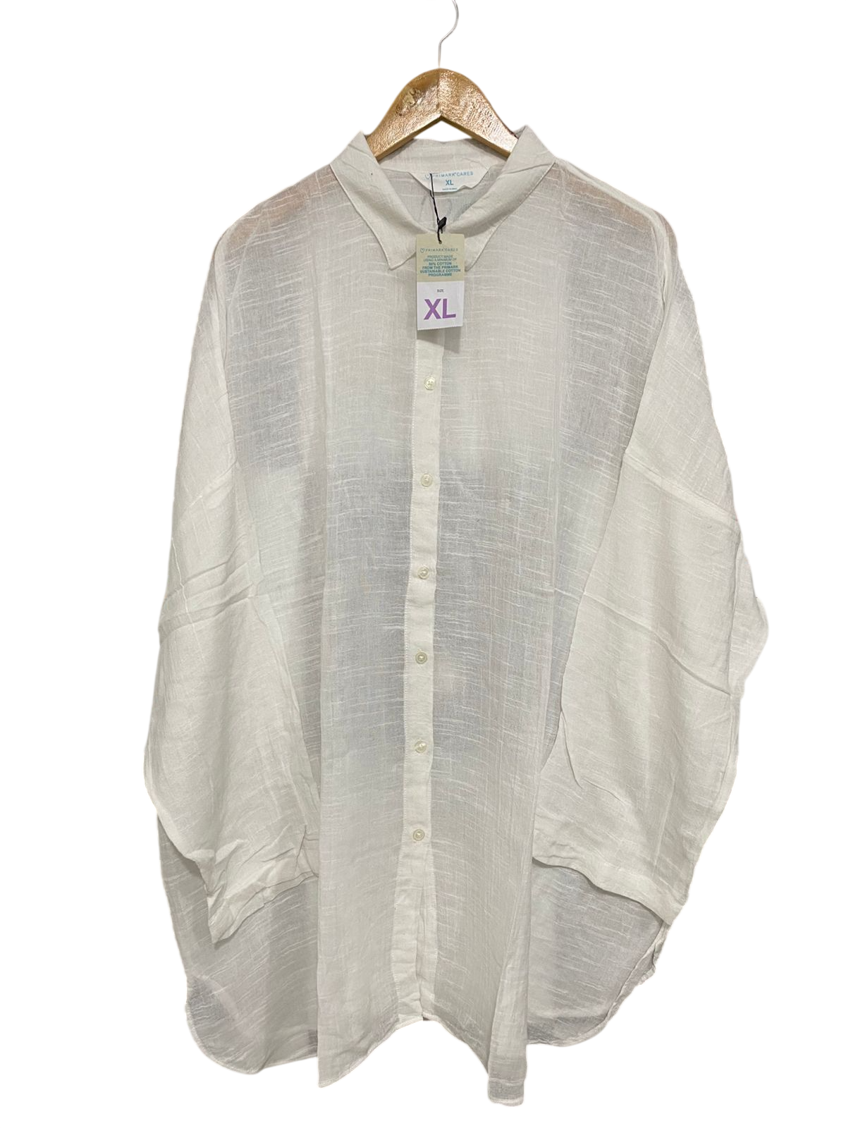 PRIMARK CARES |XL| BUST FREE| A32| WHISTLES OFF-WHITE OVERSIZED LINEN-BLEND COLLARED BUTTON-UP SHIRT