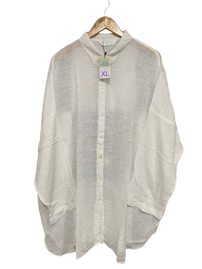 PRIMARK CARES |XL| BUST FREE| A32| WHISTLES OFF-WHITE OVERSIZED LINEN-BLEND COLLARED BUTTON-UP SHIRT