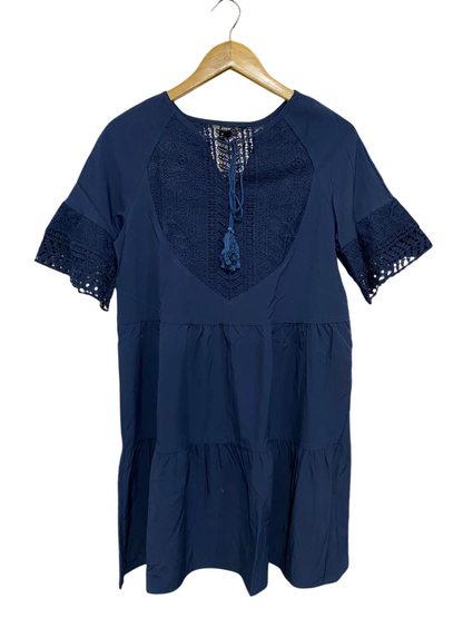 SHEIN |S| BUST 18| A32| NAVY BLUE LACE-INSET TIERED TIE-FRONT MINI DRESS
