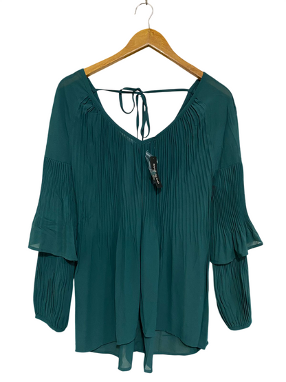 RIVER ISLAND |M| BUST 20| A32| EMERALD GREEN PLEATED TIERED-SLEEVE TIE-BACK BLOUSE