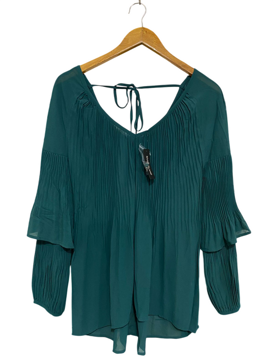 RIVER ISLAND |M| BUST 20| A32| EMERALD GREEN PLEATED TIERED-SLEEVE TIE-BACK BLOUSE
