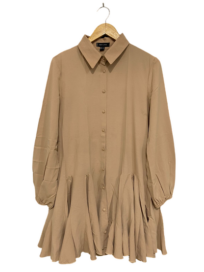 NEW LOOK |M| BUST 19| A32| CAMEL BUTTON-DOWN DROP-WAIST PLEATED-HEM MINI DRESS