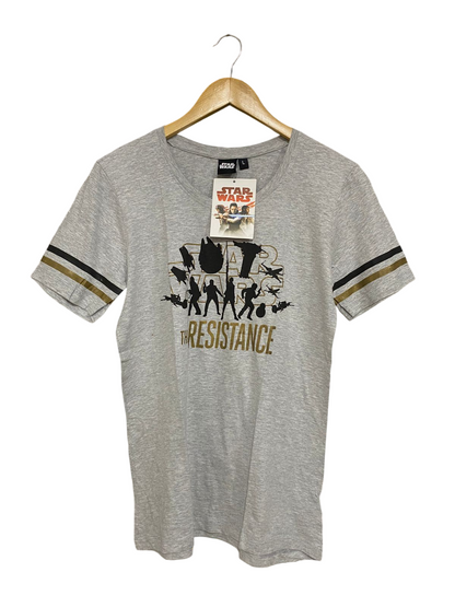 STAR WARS |L| BUST 18| A32| GREY "THE RESISTANCE" GRAPHIC STRIPED-SLEEVE T-SHIRT