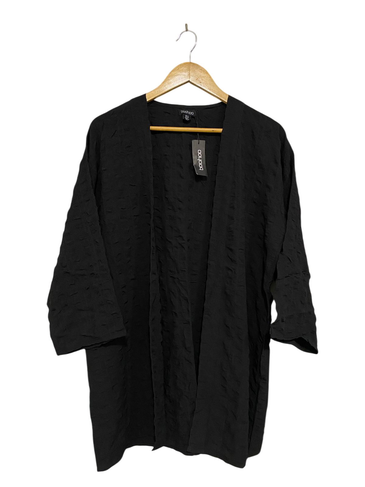 BOOHOO |L| BUST 22| A33| BLACK TEXTURED OPEN-FRONT OVERSIZED KIMONO CARDIGAN