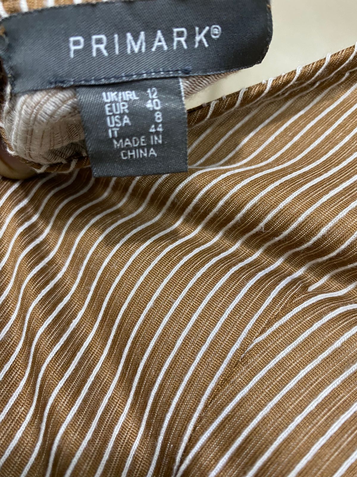 PRIMARK |M| BUST 16| A33| BROWN & WHITE STRIPED BUTTON-FRONT ROPE-BELTED WIDE-LEG JUMPSUIT