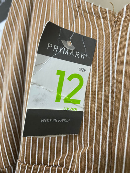 PRIMARK |M| BUST 16| A33| BROWN & WHITE STRIPED BUTTON-FRONT ROPE-BELTED WIDE-LEG JUMPSUIT