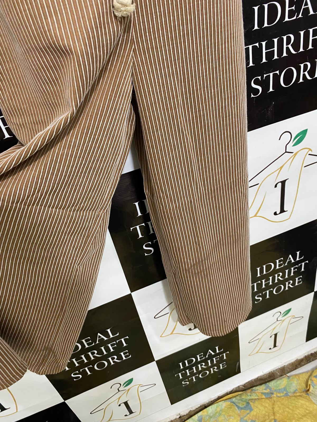 PRIMARK |M| BUST 16| A33| BROWN & WHITE STRIPED BUTTON-FRONT ROPE-BELTED WIDE-LEG JUMPSUIT