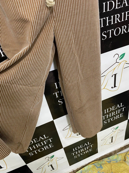 PRIMARK |M| BUST 16| A33| BROWN & WHITE STRIPED BUTTON-FRONT ROPE-BELTED WIDE-LEG JUMPSUIT