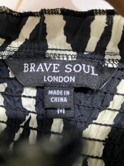 BRAVE SOUL |M| BUST 12| A33| BLACK & CREAM ANIMAL PRINT SMOCKED LONG-SLEEVE MIDI DRESS