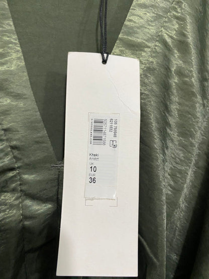 RIVER ISLAND |M| BUST 18| A33| OLIVE GREEN SATIN TIE-FRONT LONG-SLEEVE BLOUSE