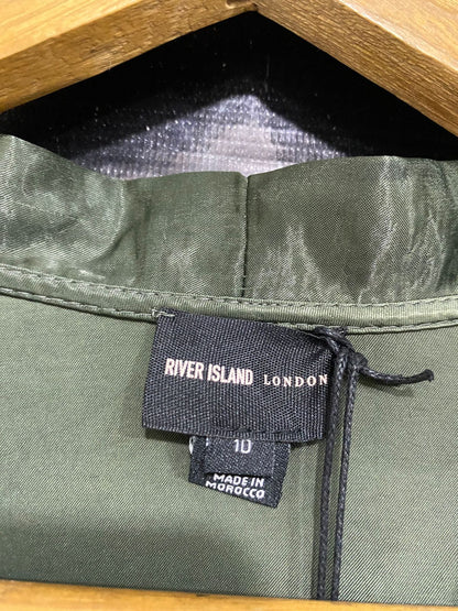 RIVER ISLAND |M| BUST 18| A33| OLIVE GREEN SATIN TIE-FRONT LONG-SLEEVE BLOUSE
