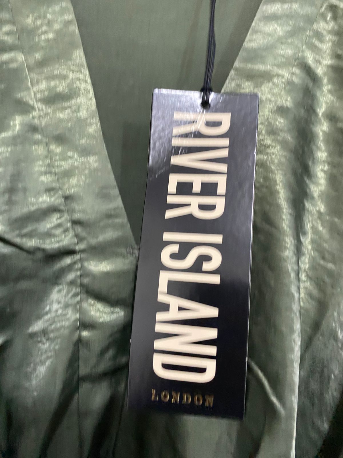 RIVER ISLAND |M| BUST 18| A33| OLIVE GREEN SATIN TIE-FRONT LONG-SLEEVE BLOUSE