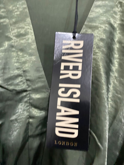 RIVER ISLAND |M| BUST 18| A33| OLIVE GREEN SATIN TIE-FRONT LONG-SLEEVE BLOUSE