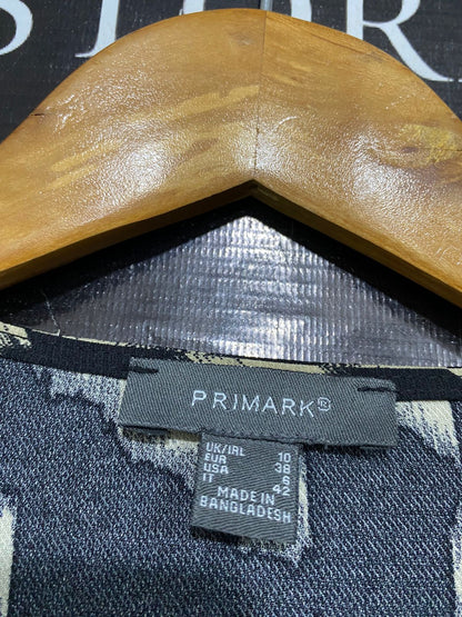 PRIMARK |M| BUST 20| A33| BLACK & CREAM ABSTRACT PRINT TIE-WAIST BUTTON-FRONT TUNIC
