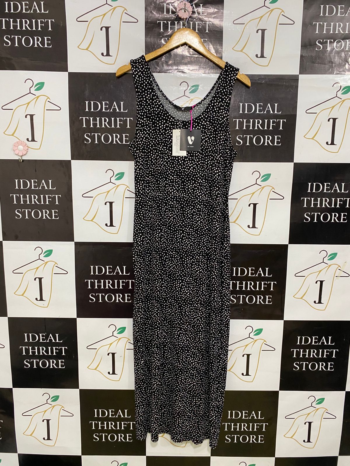 V BY VERY |L| BUST 18| A33| BLACK & WHITE POLKA DOT SCOOP-NECK SLEEVELESS MIDI DRESS