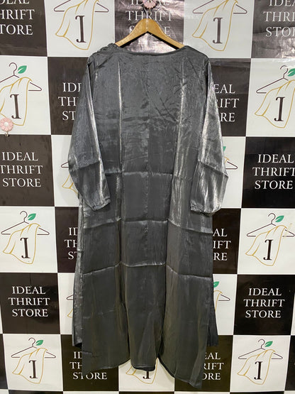 NEW COLLECTION |XL| BUST 22| A33| CHARCOAL GREY METALLIC LAYERED OVERSIZED KAFTAN DRESS