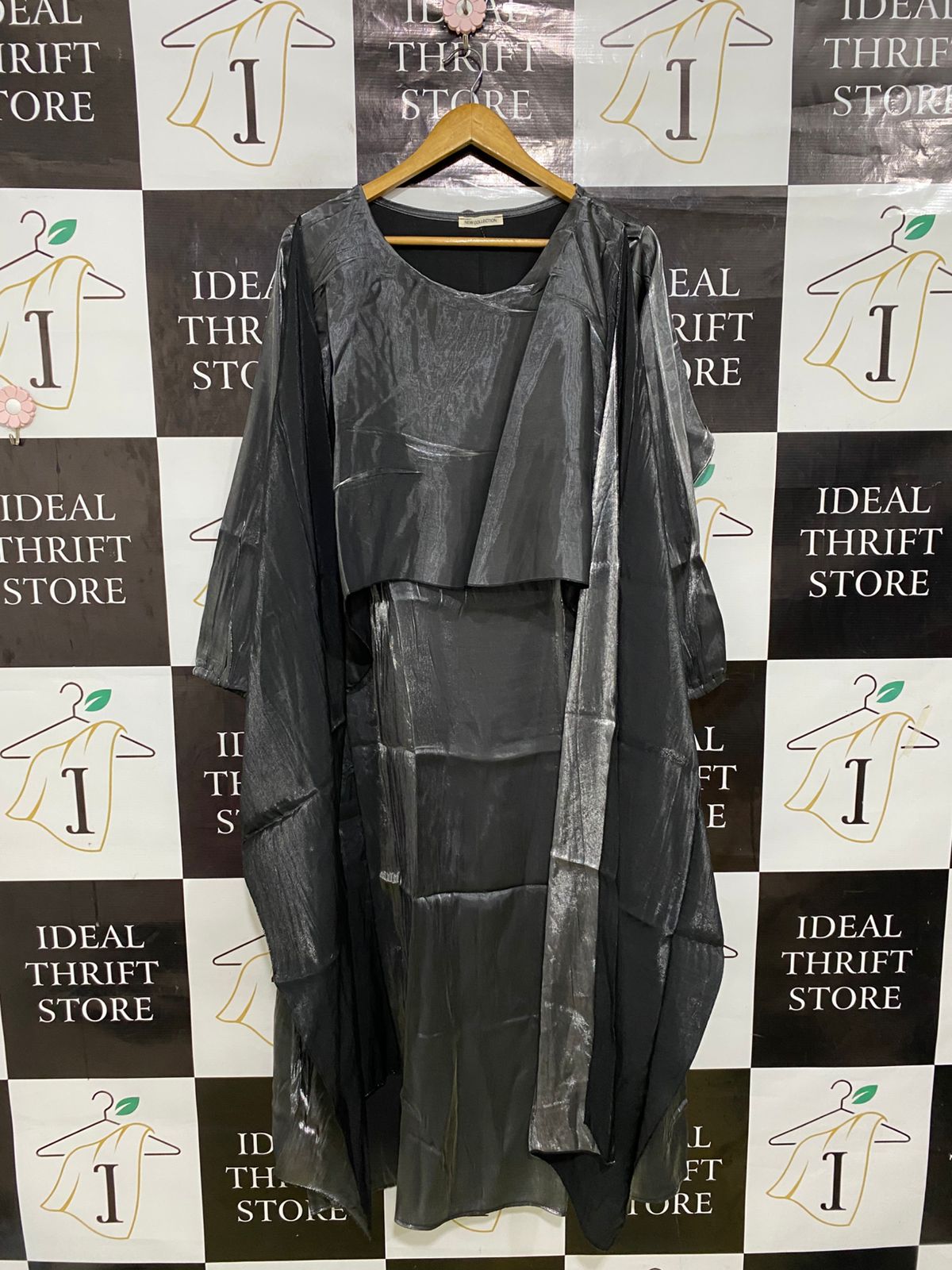 NEW COLLECTION |XL| BUST 22| A33| CHARCOAL GREY METALLIC LAYERED OVERSIZED KAFTAN DRESS