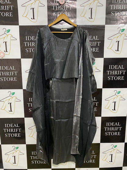 NEW COLLECTION |XL| BUST 22| A33| CHARCOAL GREY METALLIC LAYERED OVERSIZED KAFTAN DRESS