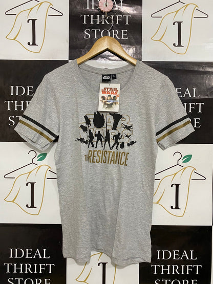STAR WARS |L| BUST 18| A32| GREY "THE RESISTANCE" GRAPHIC STRIPED-SLEEVE T-SHIRT