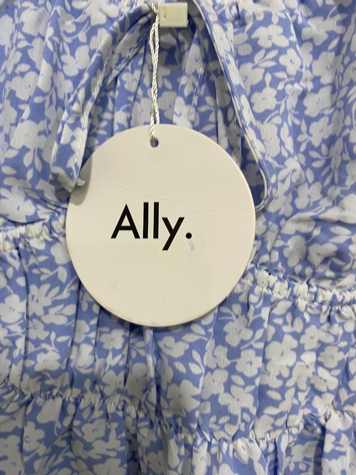 ALLY |S| BUST 13| A32| BLUE & WHITE FLORAL SCOOP-NECK PUFF-SLEEVE PEPLUM TOP