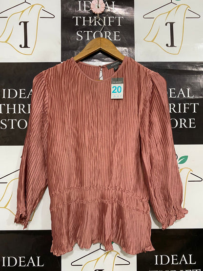 PRIMARK |M| BUST 19| A32| MAUVE PINK TEXTURED PLEATED LONG-SLEEVE PEPLUM TOP