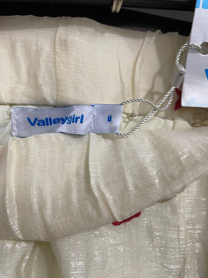 VALLEY GIRL |S| WAIST 26| A32| CREAM & RED FLORAL EMBROIDERED TIERED MINI SKIRT