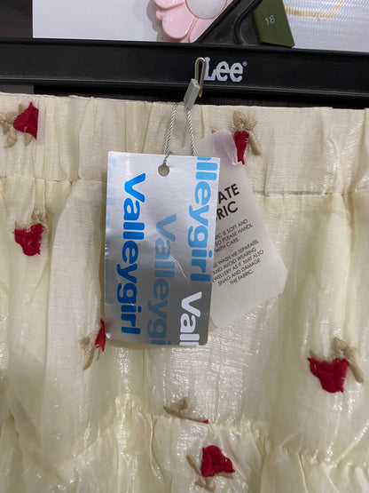 VALLEY GIRL |S| WAIST 26| A32| CREAM & RED FLORAL EMBROIDERED TIERED MINI SKIRT