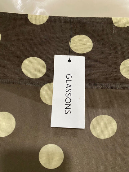 GLASSONS |S| BUST 13| A32| BROWN & YELLOW POLKA DOT STRAPLESS ASYMMETRIC TUBE TOP