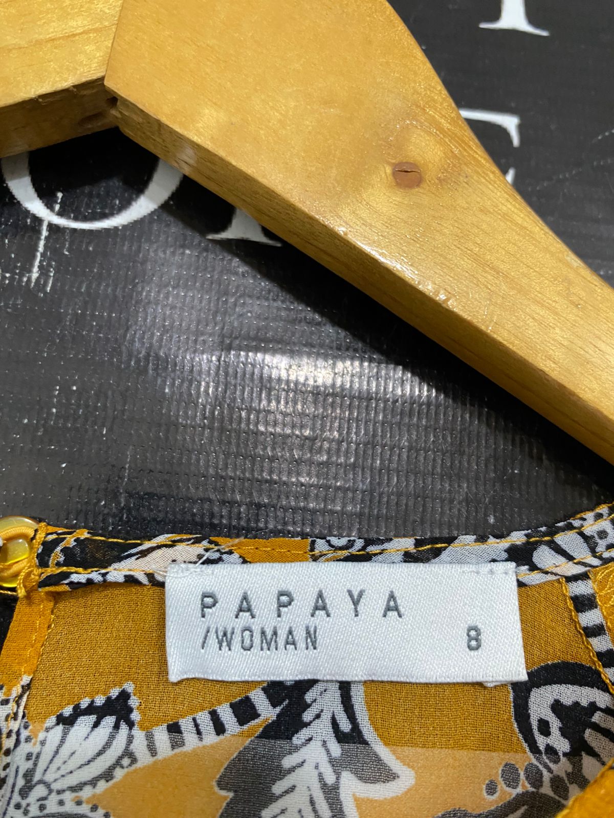 PAPAYA |S| BUST 17| A32| MUSTARD YELLOW & BLACK FLORAL LONG-SLEEVE SMOCKED-SHOULDER BLOUSE