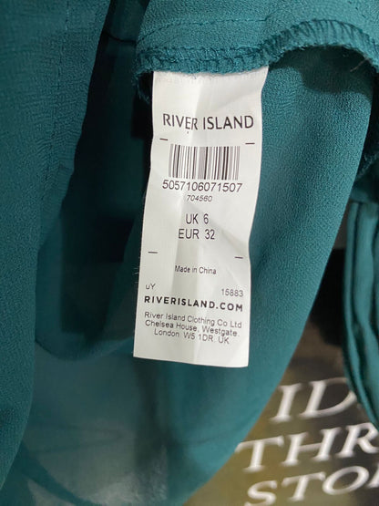 RIVER ISLAND |M| BUST 20| A32| EMERALD GREEN PLEATED TIERED-SLEEVE TIE-BACK BLOUSE