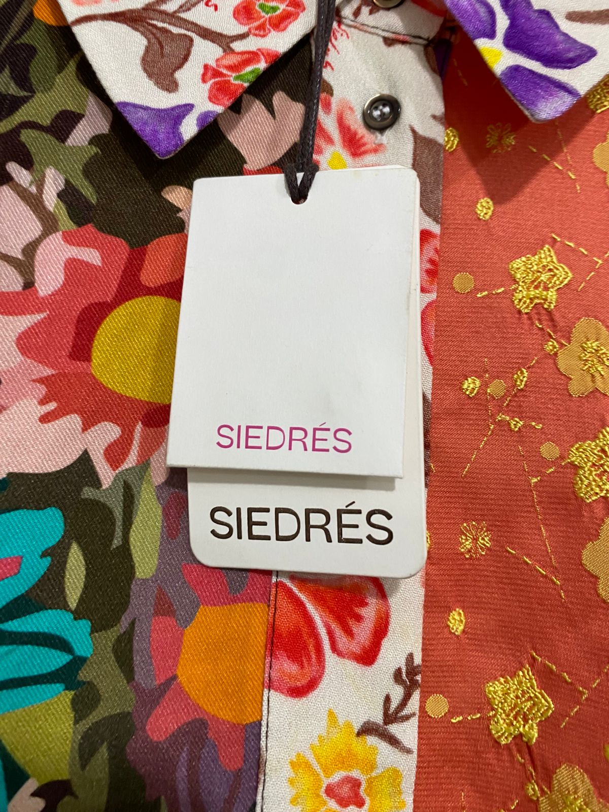 SIEDRES |M| BUST 22| A32| MULTICOLOR PATCHWORK FLORAL COLLARED LONG-SLEEVE BUTTON-UP SHIRT