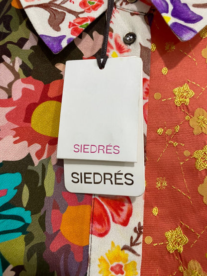SIEDRES |M| BUST 22| A32| MULTICOLOR PATCHWORK FLORAL COLLARED LONG-SLEEVE BUTTON-UP SHIRT