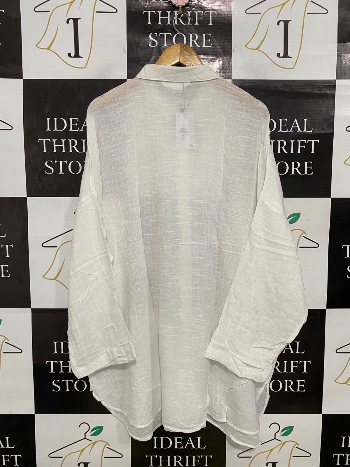 PRIMARK CARES |XL| BUST FREE| A32| WHISTLES OFF-WHITE OVERSIZED LINEN-BLEND COLLARED BUTTON-UP SHIRT