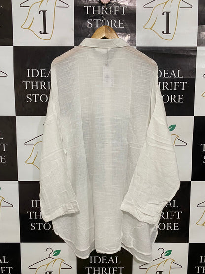 PRIMARK CARES |XL| BUST FREE| A32| WHISTLES OFF-WHITE OVERSIZED LINEN-BLEND COLLARED BUTTON-UP SHIRT