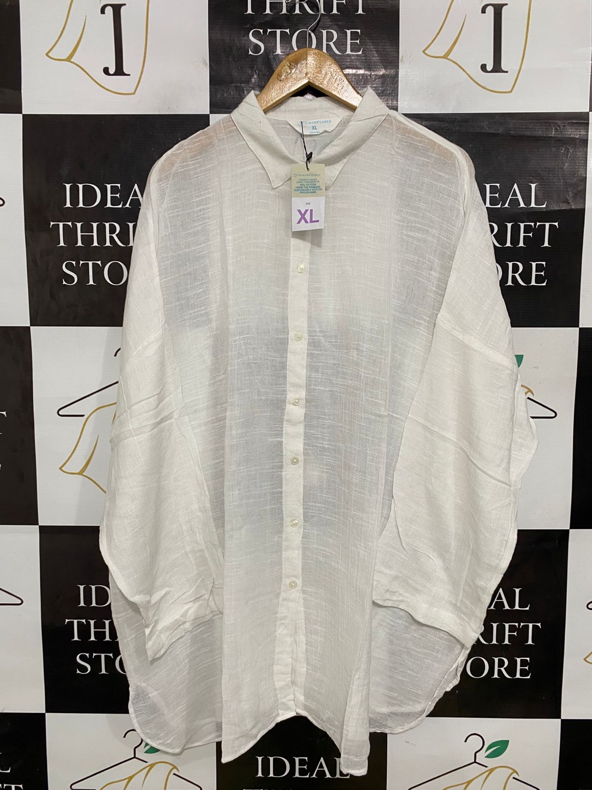 PRIMARK CARES |XL| BUST FREE| A32| WHISTLES OFF-WHITE OVERSIZED LINEN-BLEND COLLARED BUTTON-UP SHIRT