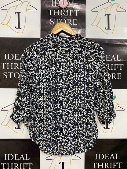 H&M |S| BUST 16| A32| BLACK & WHITE ABSTRACT PRINT V-NECK 3/4-SLEEVE BLOUSE