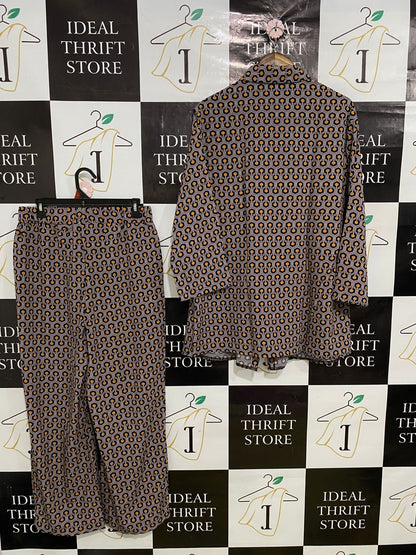 SHEIN |XL| A32| BLACK, ORANGE & WHITE GEOMETRIC PRINT COLLARED SHIRT & PANTS CO-ORD SET