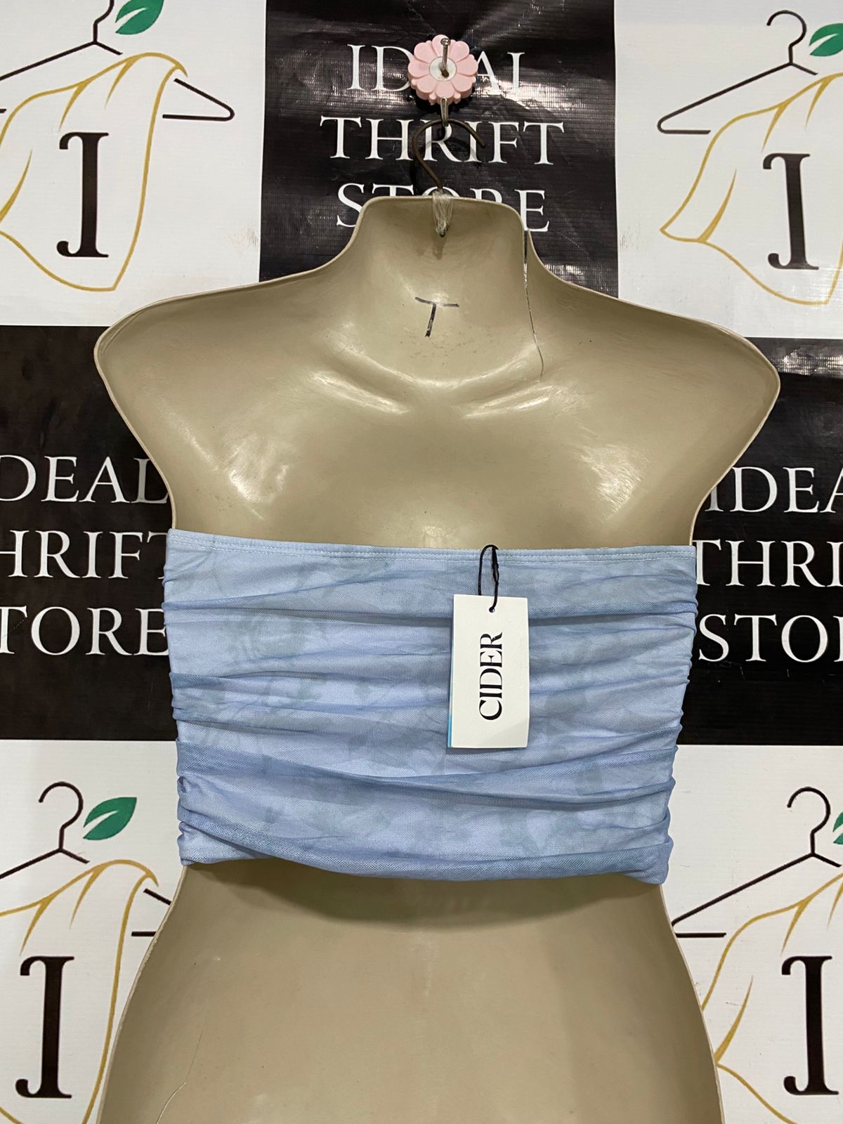 CIDER |XS| BUST 13| A32| BABY BLUE MESH RUCHED STRAPLESS BANDEAU CROP TOP